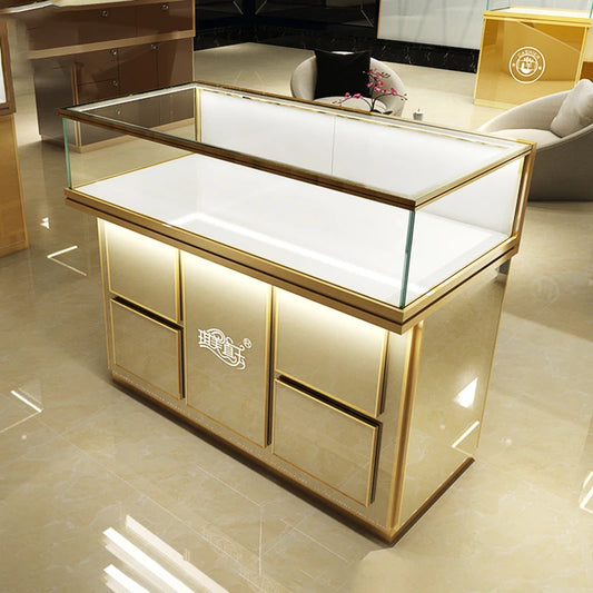 Wholesale Price Superb Quality Glass Metal Frame Drawer Streamline Display Retail Store Used Jewelry Showcase