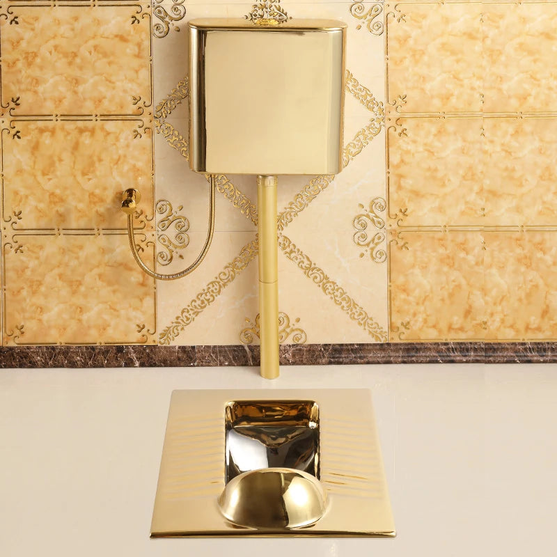 With baffle head golden squat toilet flush tank set ceramic European toilet anti-blocking anti-odor concealed squat toilet squat