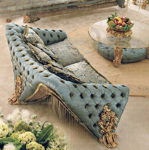 Wood Carved Sofa Court Luxury Fabric Craft Sofa Combination Villa Living Room Furniture
