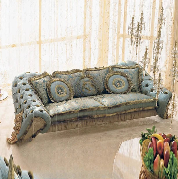 Wood Carved Sofa Court Luxury Fabric Craft Sofa Combination Villa Living Room Furniture