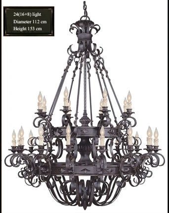 Wrought Iron Large Chandeliers Sturdy Auditorium Villa Staircase Household Lamp Ceiling Chandelier Lighting Loft Retro Candle