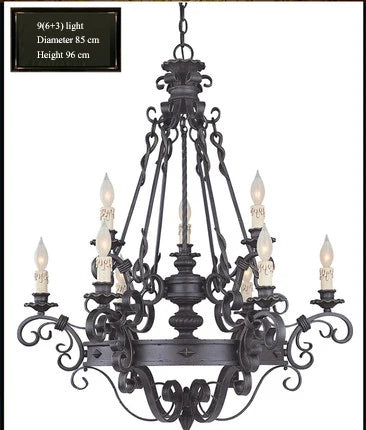 Wrought Iron Large Chandeliers Sturdy Auditorium Villa Staircase Household Lamp Ceiling Chandelier Lighting Loft Retro Candle