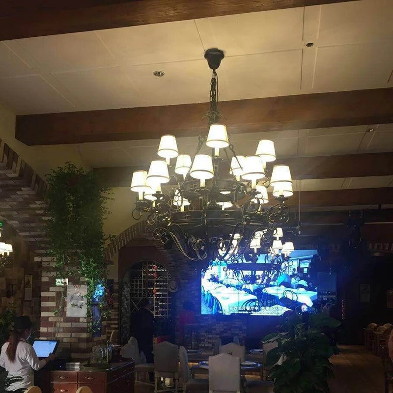 Wrought Iron Large Chandeliers Sturdy Auditorium Villa Staircase Household Lamp Ceiling Chandelier Lighting Loft Retro Candle