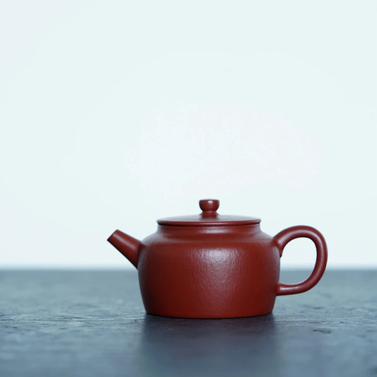 Wu Chengsang Flat Kettle Yixing Handmade Famous Purple Clay Pot Cinnabar Sand Sketch Pot Raw Ore Dahongpao Tea Pear Skin Cinnaba