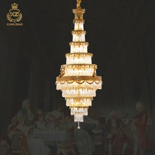 XUANZHAO European Classic Design Villa Decoration Large Copper Crystal Chandelier Luxury Home Hall Gold Lamps