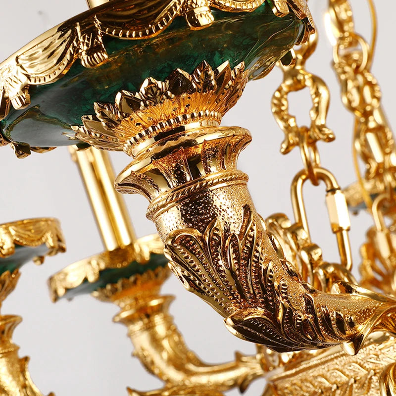XUANZHAO European Classical Brass Lamp Zhongshan Light Natural Malachite Pendant Lamps Vintage Villa Living Room Chandelier