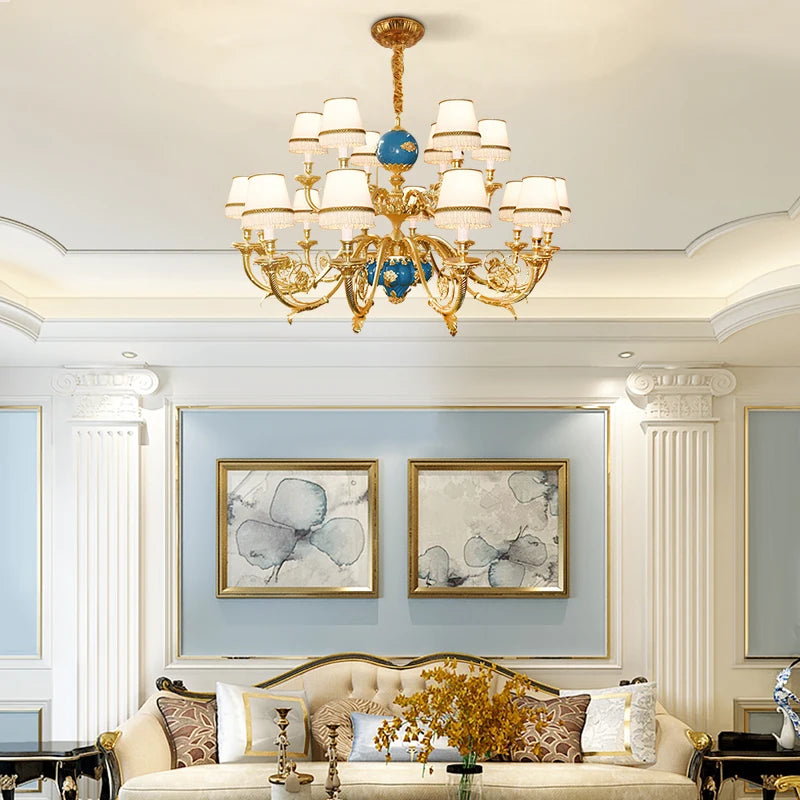 XUANZHAO French All-Brass Carved Chandelier Hotel Creative Chandelier Villa Hall Luxury Art Chandelier