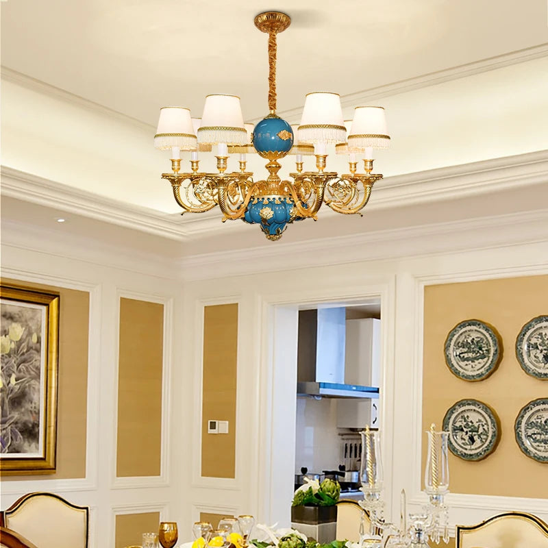 XUANZHAO French All-Brass Carved Chandelier Hotel Creative Chandelier Villa Hall Luxury Art Chandelier