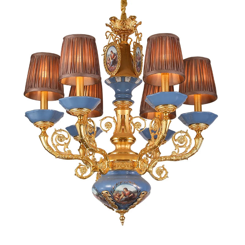 XUANZHAO French Classic Luxury Full Copper Chandelier Villa Lobby Bedroom Warm Romantic Ceramic Lamps And Lanterns