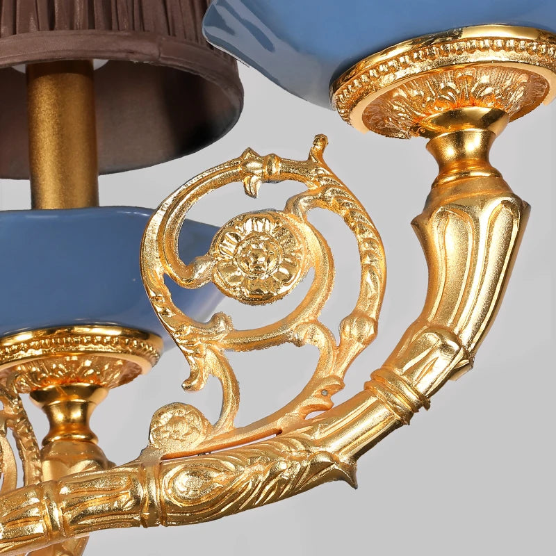 XUANZHAO French Classic Luxury Full Copper Chandelier Villa Lobby Bedroom Warm Romantic Ceramic Lamps And Lanterns