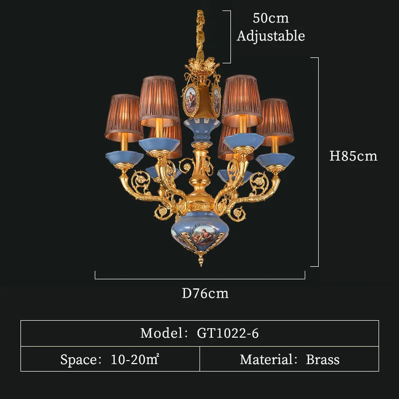 XUANZHAO French Classic Luxury Full Copper Chandelier Villa Lobby Bedroom Warm Romantic Ceramic Lamps And Lanterns