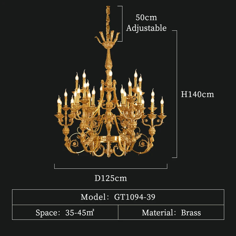 XUANZHAO French Luxury Full Copper Chandelier Copper Vintage Villa Large Chandelier Living Room Lobby Hotel Lighting