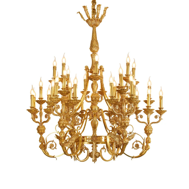 XUANZHAO French Luxury Full Copper Chandelier Copper Vintage Villa Large Chandelier Living Room Lobby Hotel Lighting