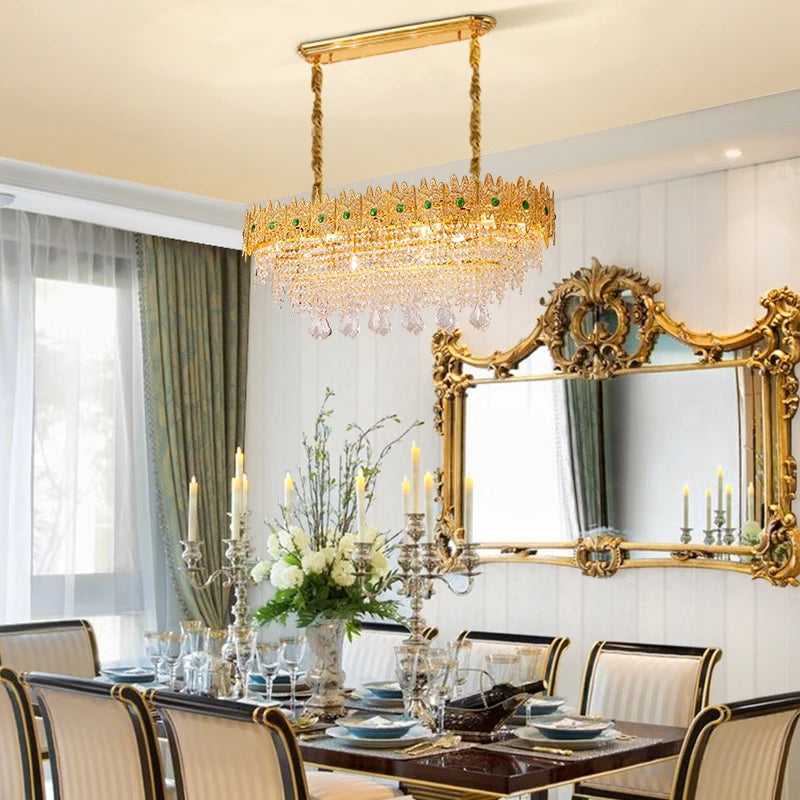 XUANZHAO French Retro Full Copper Crystal Lamp Golden European Luxury Villa Living Dining Room Bedroom Staircase Chandelier