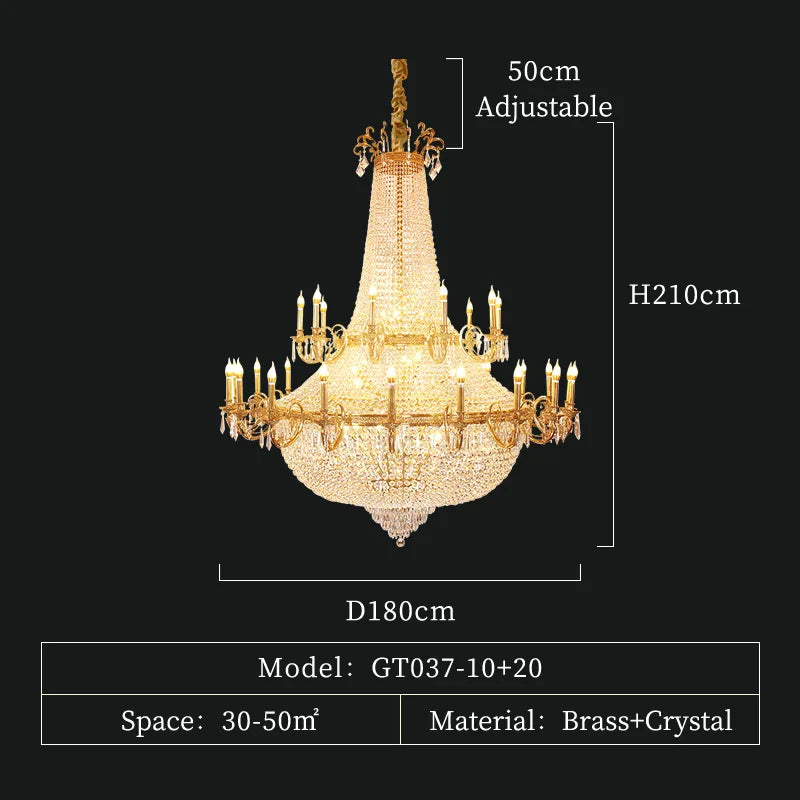 XUANZHAO French Style Copper Hotel Villa Lobby Restaurant Custom Large Crystal Chandelier Luxury Art Decoration Lamp