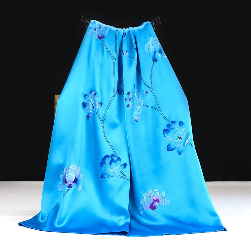 Xiuzhuang Self sells 2023 Festival Gifts for Elderly Scarves Handmade Suzhou Embroidered Mulberry Silk shawl Scarves