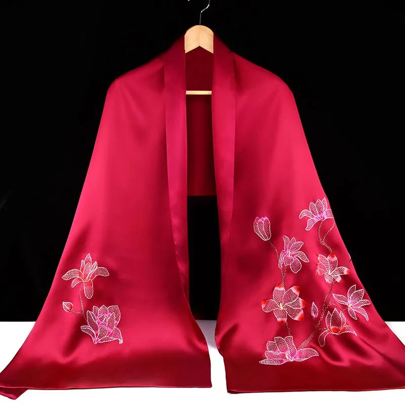 Xiuzhuang Self sells 2023 New Double layered Silk Shawl "Girl Flower" Handmade Embroidered Festival Gift