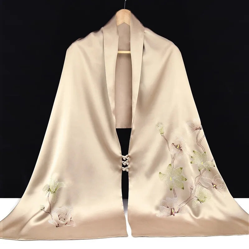 Xiuzhuang Self sells 2023 New Double layered Silk Shawl "Girl Flower" Handmade Embroidered Festival Gift