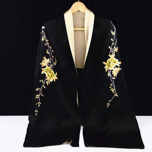 Xiuzhuang Self sells 2023 New Festival Gifts for Elderly Silk Handmade Embroidered Women's Shawl Scarves