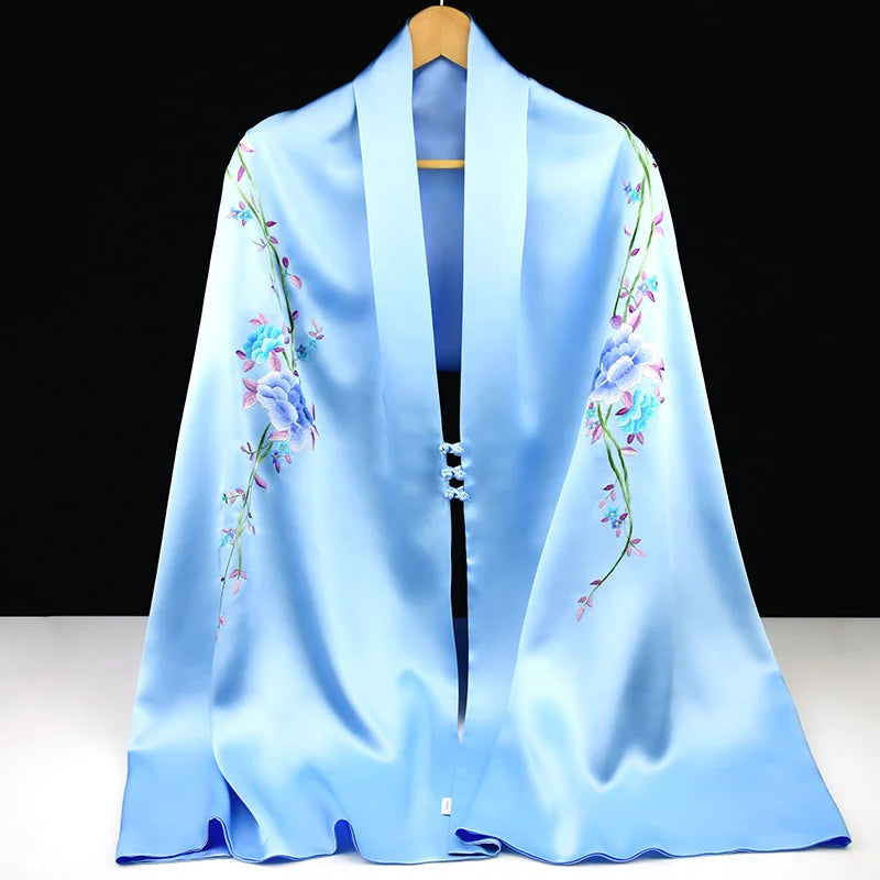 Xiuzhuang Self sells 2023 New Festival Gifts for Elderly Silk Handmade Embroidered Women's Shawl Scarves