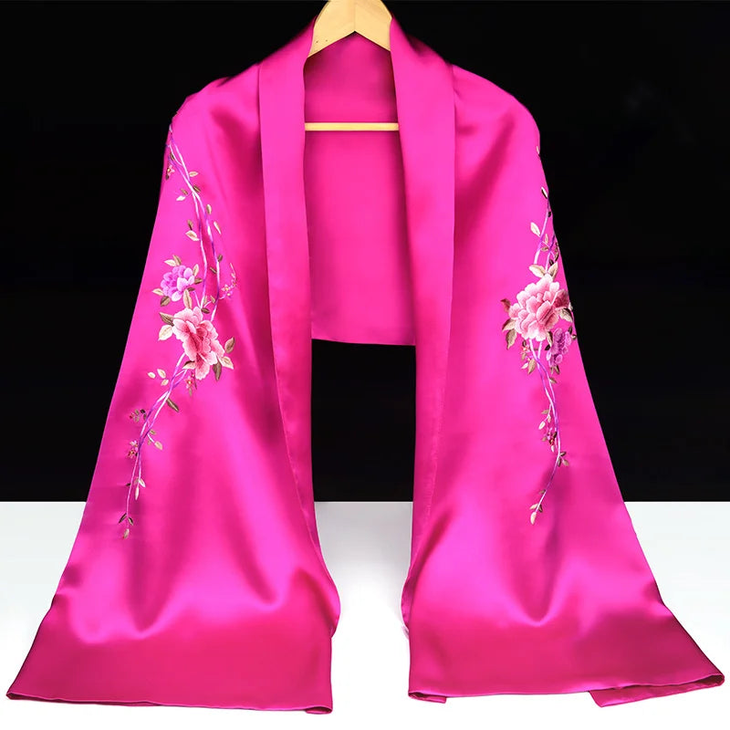 Xiuzhuang Self sells 2023 New Festival Gifts for Elderly Silk Handmade Embroidered Women's Shawl Scarves