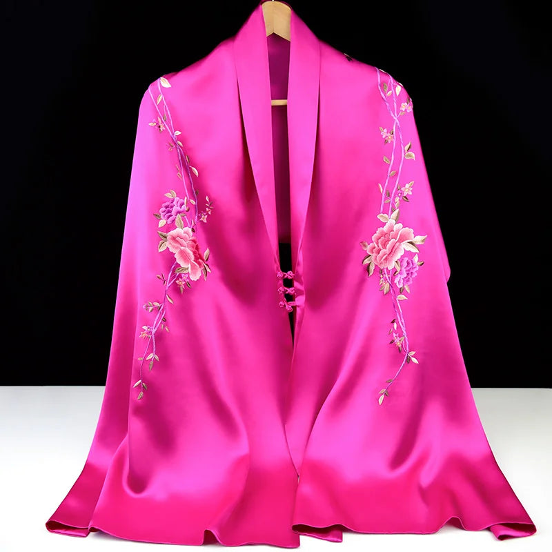 Xiuzhuang Self sells 2023 New Festival Gifts for Elderly Silk Handmade Embroidered Women's Shawl Scarves