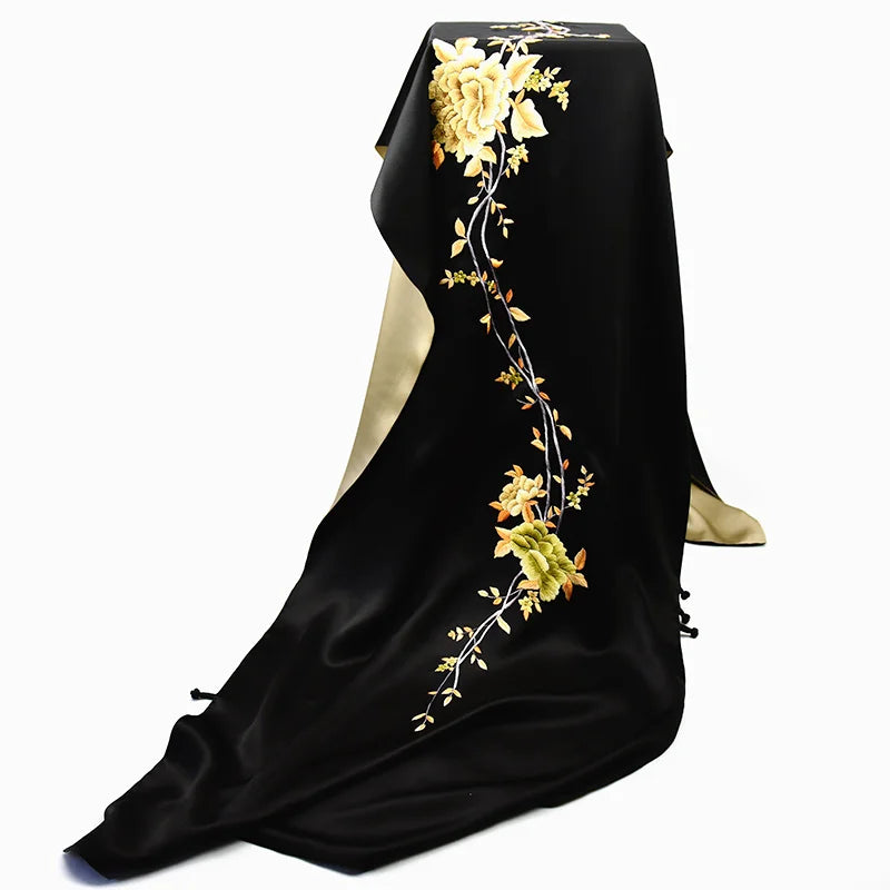 Xiuzhuang Self sells 2023 New Festival Gifts for Elderly Silk Handmade Embroidered Women's Shawl Scarves