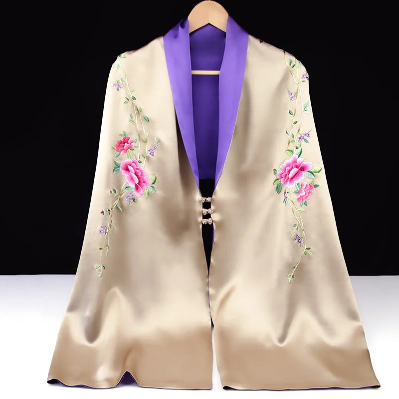 Xiuzhuang Self sells 2023 New Festival Gifts for Elderly Silk Handmade Embroidered Women's Shawl Scarves