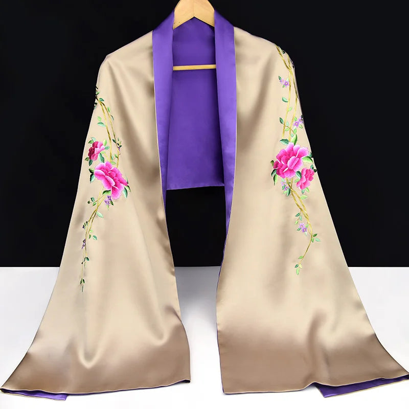 Xiuzhuang Self sells 2023 New Festival Gifts for Elderly Silk Handmade Embroidered Women's Shawl Scarves
