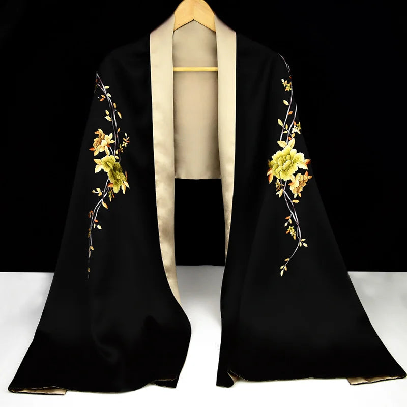 Xiuzhuang Self sells 2023 New Festival Gifts for Elderly Silk Handmade Embroidered Women's Shawl Scarves