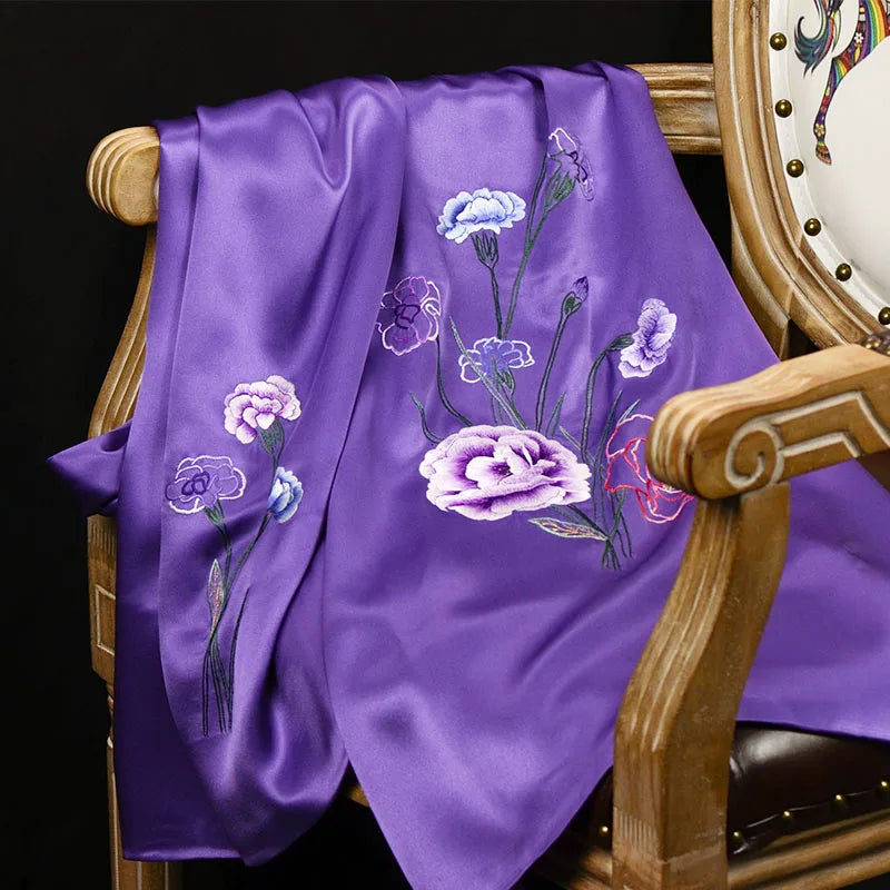 Xiuzhuang Self sold 2023 New Handmade Embroidered Su Embroidered Silk Scarf Shawl "Carnation" Mom Gift