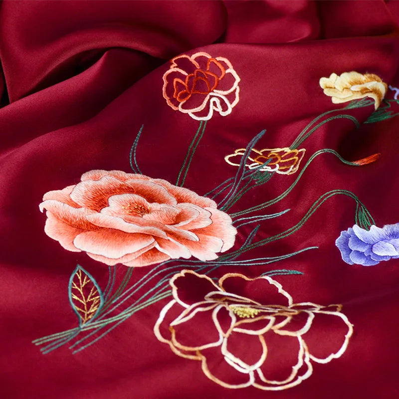 Xiuzhuang Self sold 2023 New Handmade Embroidered Su Embroidered Silk Scarf Shawl "Carnation" Mom Gift