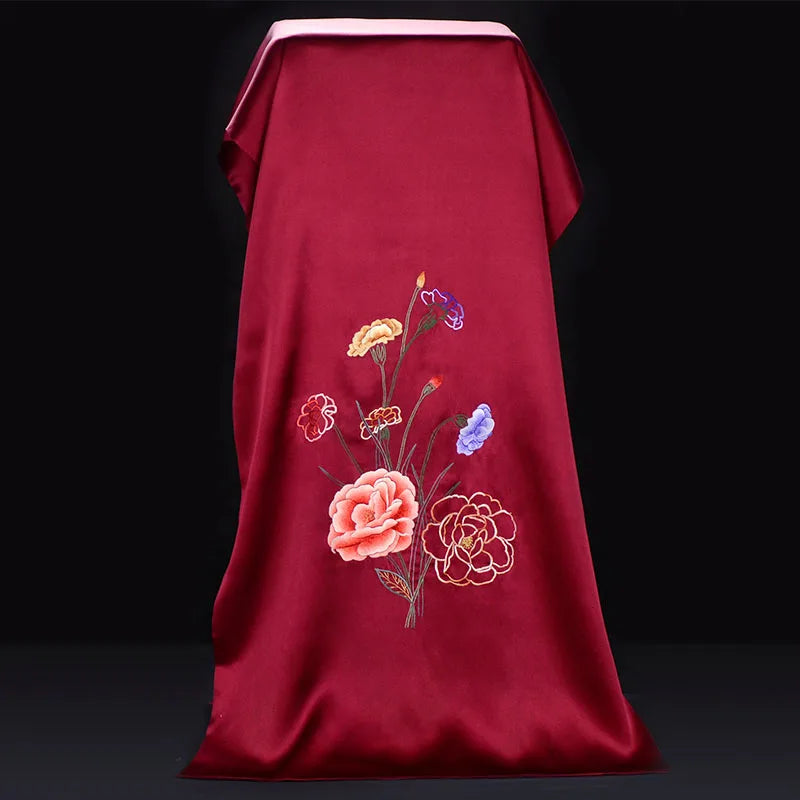 Xiuzhuang Self sold 2023 New Handmade Embroidered Su Embroidered Silk Scarf Shawl "Carnation" Mom Gift