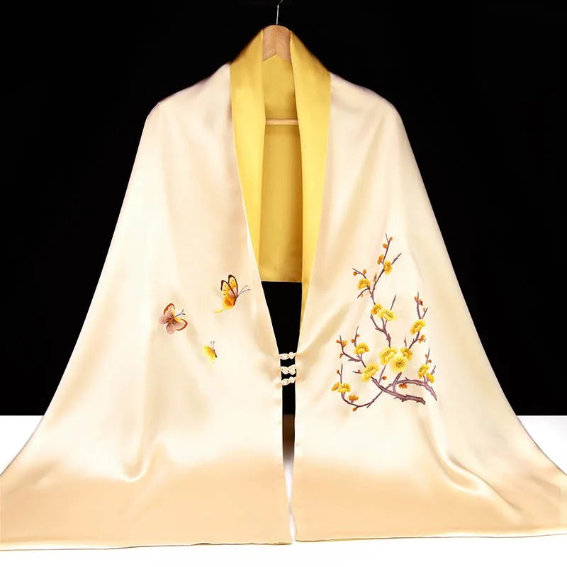 Xiuzhuang Self sold 2023 New Suzhou Embroidery Plum Blossom Butterfly Handmade Embroidered Silk Shawl Scarf Chinese Style Gift