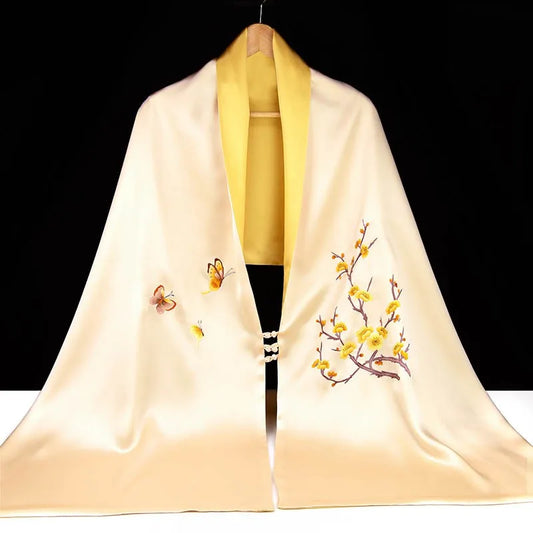 Xiuzhuang Self sold 2023 New Suzhou Embroidery Plum Blossom Butterfly Handmade Embroidered Silk Shawl Scarf Chinese Style Gift