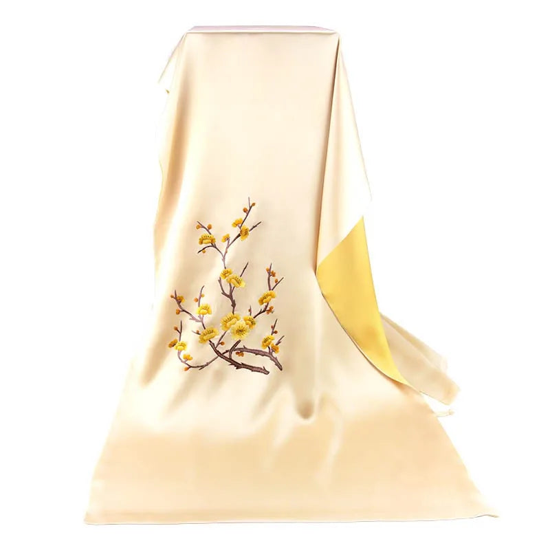 Xiuzhuang Self sold 2023 New Suzhou Embroidery Plum Blossom Butterfly Handmade Embroidered Silk Shawl Scarf Chinese Style Gift