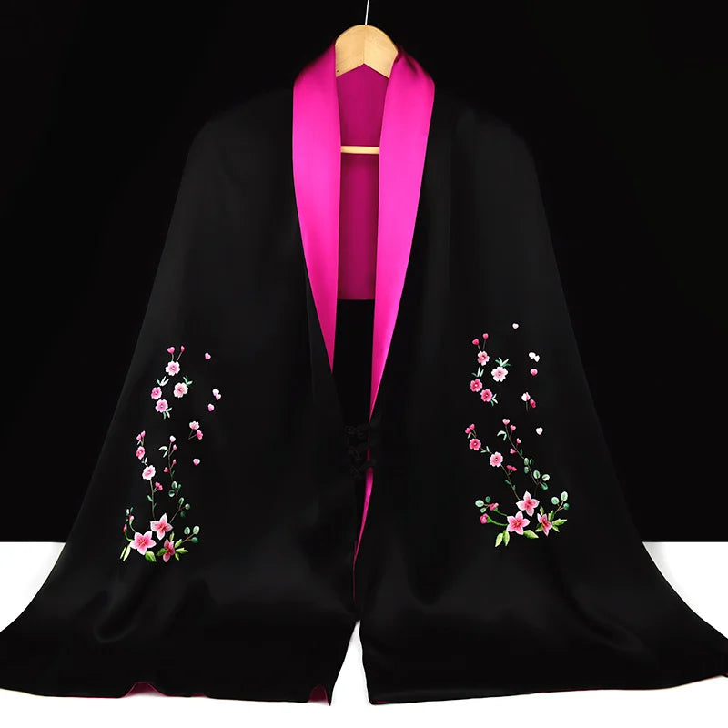Xiuzhuang Self sold 2023 New Suzhou Embroidery Pure Handmade Embroidery Double layered Silk shawl Women's Scarf Silk Scarf