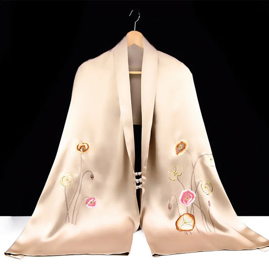 Xiuzhuang self sells 2023 new double-layer silk shawl "Camellia Blossoms" handmade embroidered Suzhou embroidery women's scarves