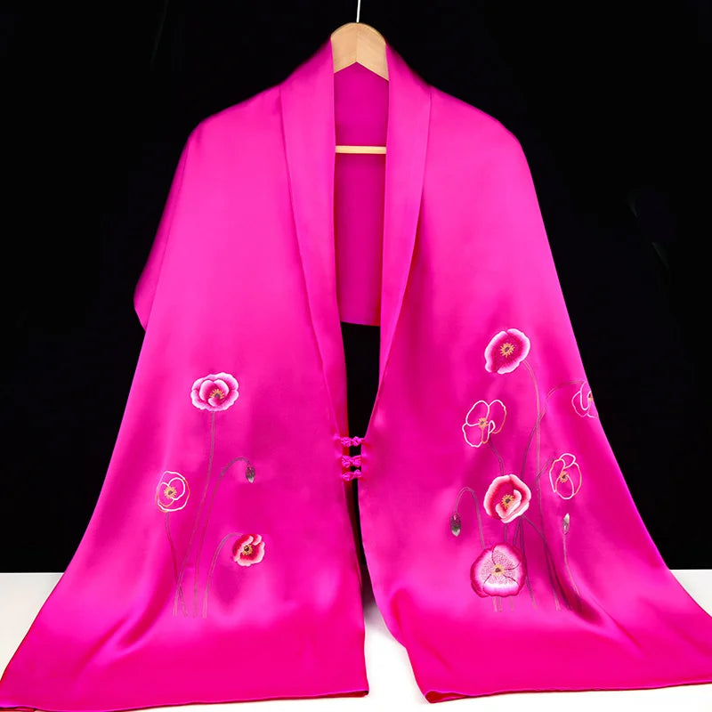 Xiuzhuang self sells 2023 new double-layer silk shawl "Camellia Blossoms" handmade embroidered Suzhou embroidery women's scarves