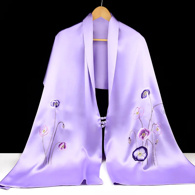 Xiuzhuang self sells 2023 new double-layer silk shawl "Camellia Blossoms" handmade embroidered Suzhou embroidery women's scarves