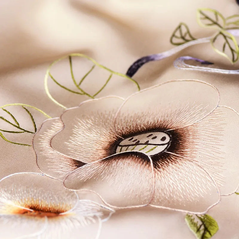 Xiuzhuang self sells 2023 new handmade embroidered silk scarf shawl "Suya Mountain Tea" Chinese style scarf