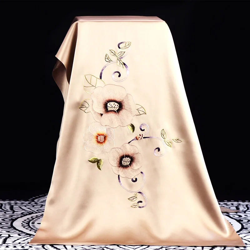 Xiuzhuang self sells 2023 new handmade embroidered silk scarf shawl "Suya Mountain Tea" Chinese style scarf