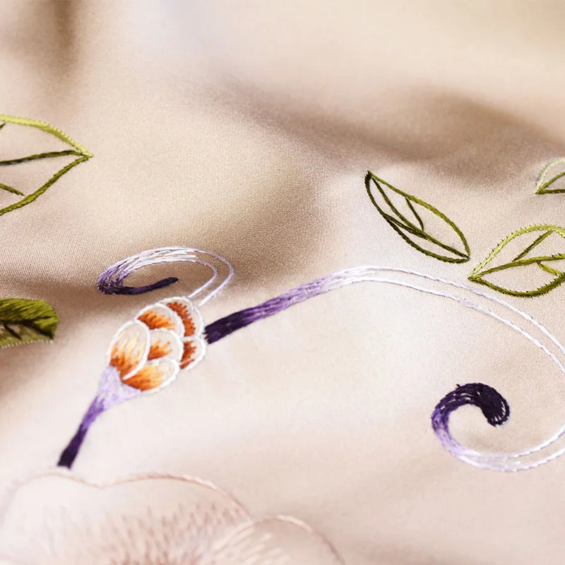 Xiuzhuang self sells 2023 new handmade embroidered silk scarf shawl "Suya Mountain Tea" Chinese style scarf