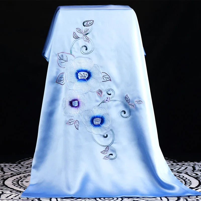 Xiuzhuang self sells 2023 new handmade embroidered silk scarf shawl "Suya Mountain Tea" Chinese style scarf