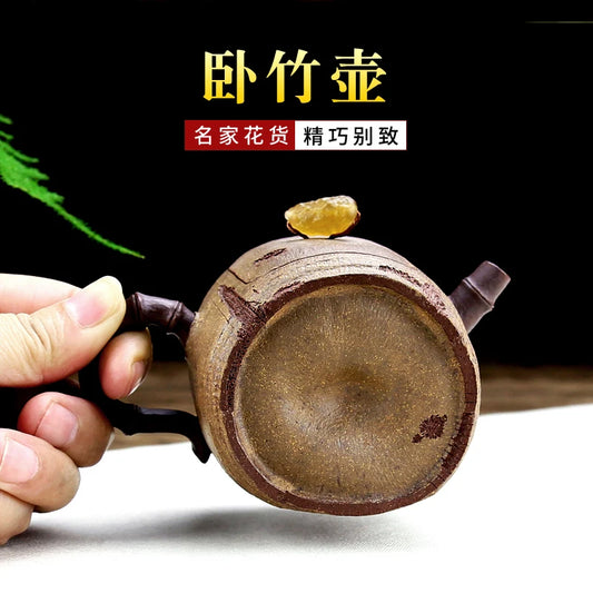 Xiyin Taofu Yixing Purple Clay Pot Handmade Famous Zhou Min Sleeping Bamboo Pot Literati Pot Flower Goods Bamboo Joint Bamboo Se