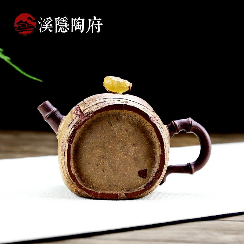 Xiyin Taofu Yixing Purple Clay Pot Handmade Famous Zhou Min Sleeping Bamboo Pot Literati Pot Flower Goods Bamboo Joint Bamboo Se