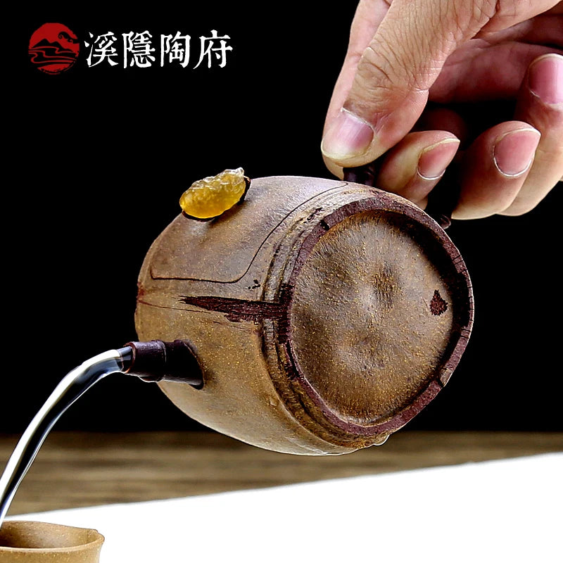 Xiyin Taofu Yixing Purple Clay Pot Handmade Famous Zhou Min Sleeping Bamboo Pot Literati Pot Flower Goods Bamboo Joint Bamboo Se