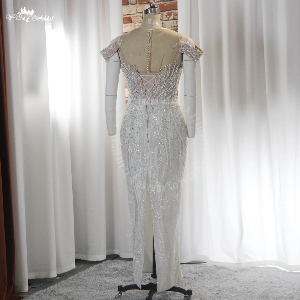Yiai African Lady Luxury Beading Sparkling Off The Shoulder 2 In 1 Mermaid Gown With Detachable Skirt Bling Bling Wedding Dress
