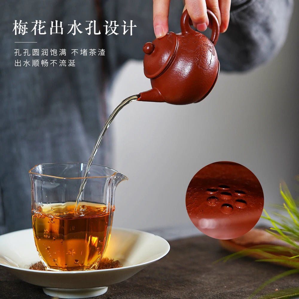 |Yihu spring Yixing purple clay pot famous Ma Fangyun pure manual Kung Fu tea set tea pot raw ore Dahongpao autumn water