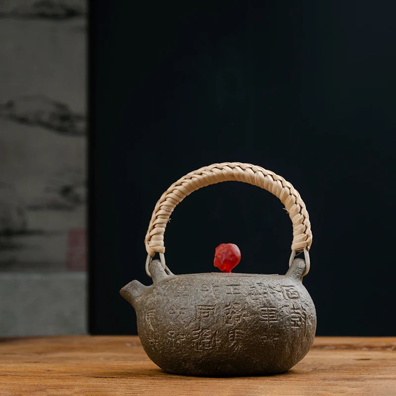 Yixing Bionic Device Purple Sand Teapot Handmade Flower Device Green Section Lifting Handle Stone Drum Pot Kombucha Teapot Purpl